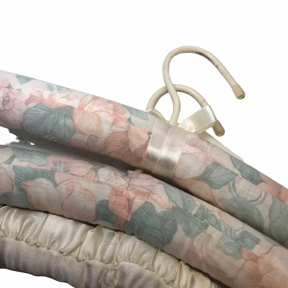 Vintage Padded Satin Boudoir Lingerie Clothes Hanger floral cloth one satin 80's